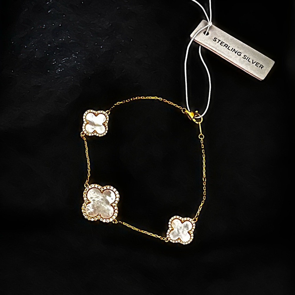 NWT Rachel Zoe Mother of pearl gold plated sterling silver adjustable bracelet